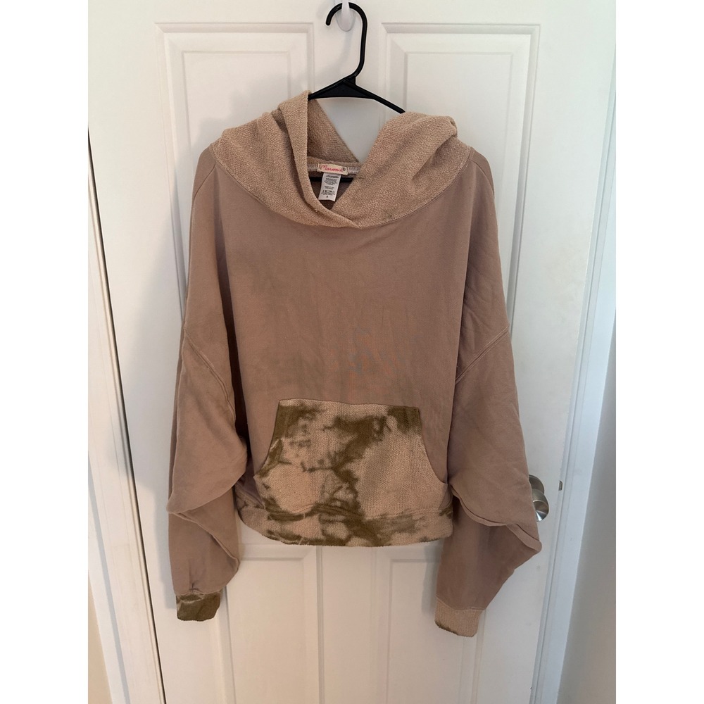 Maronie Women Mauve Cropped Hoodie Sweatshirt with Tie Dye Pocket size Small